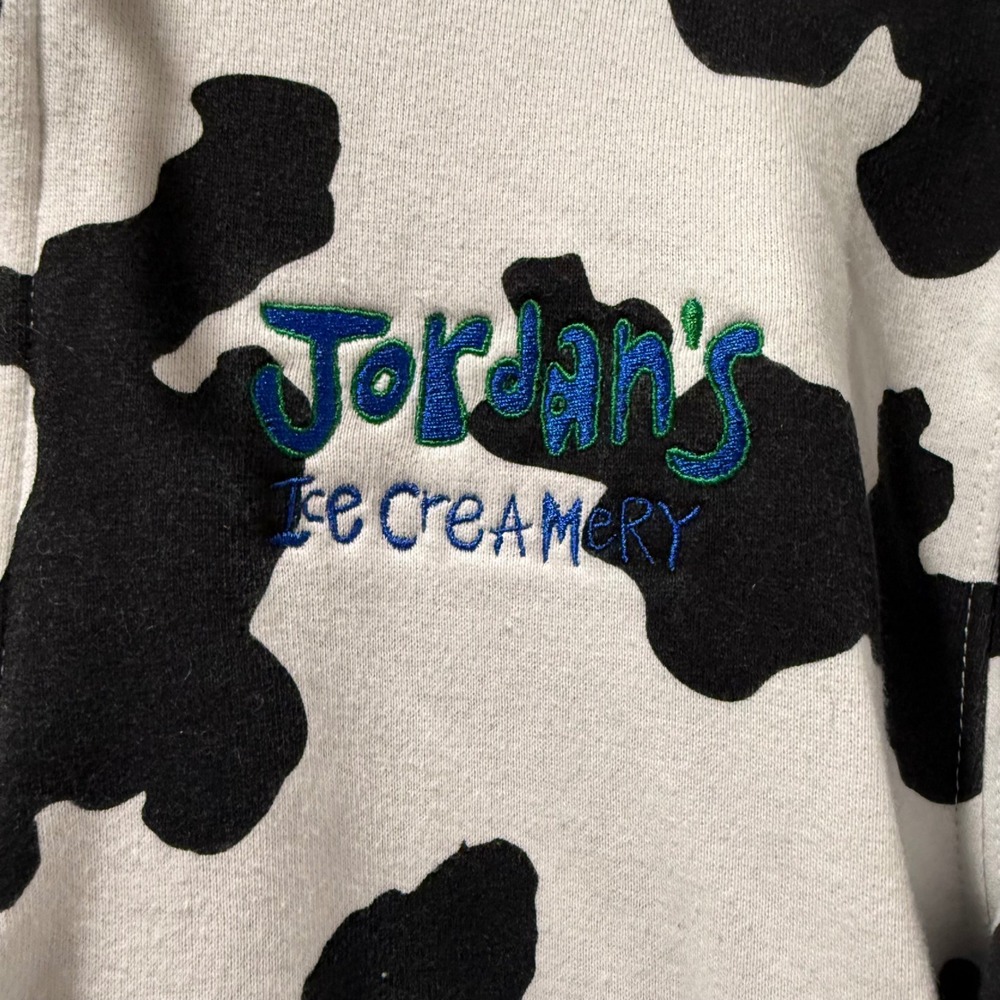 Collared 1/4 zip Cow Moo Print Jordans Ice Cream Sweatshirt Mens Large Cotton - Picture 4 of 6